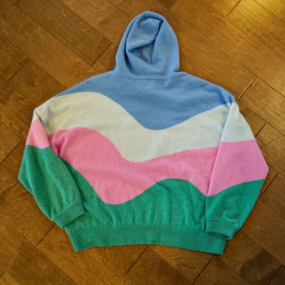 Crush 100% Cashmere Pullover Hoodie Rainbow‎ Wave Size Large Oversized NWT $368 - Picture 4 of 8
